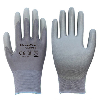 13 Gauge Gray Polyester Nylon Gray PU Dip Best Anti Static Gloves For PC Building